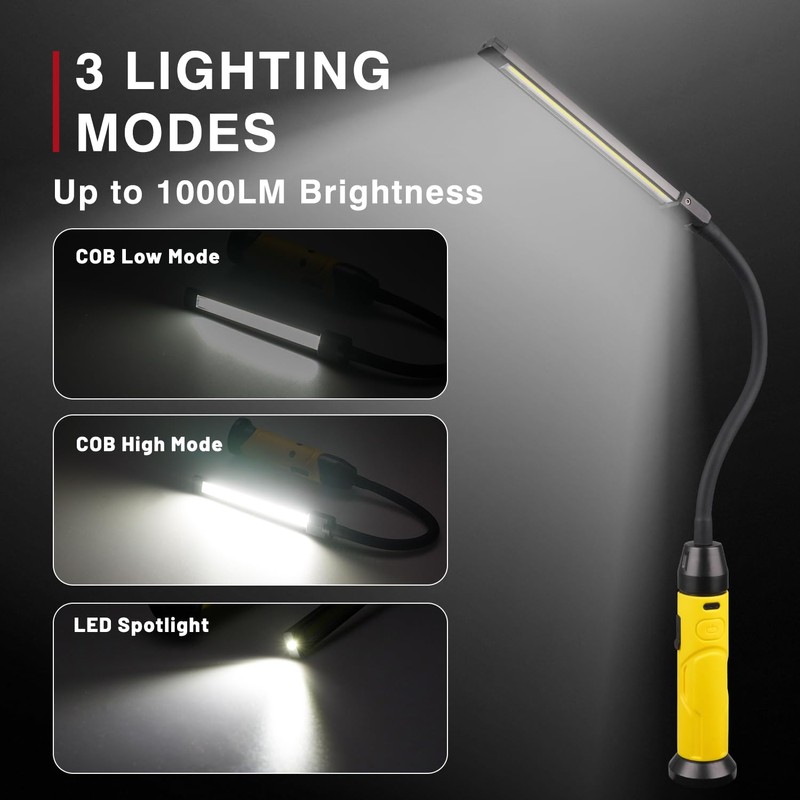 Napatyre Rechargeable LED Work Light with Flexible Gooseneck, Up to