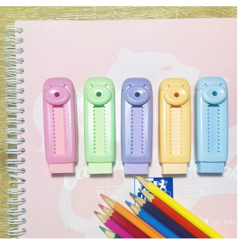 Joylio Retractable Erasers Set of 5 Pack Pastel Colours, Clean