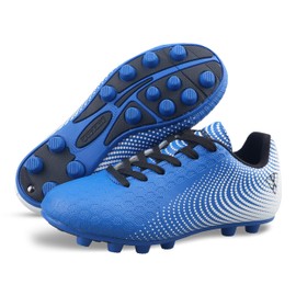 Vizari USA Stealth Boys Girls Soccer Cleats | Youth Firm Ground Athletic Outdoor Football Shoes for Toddler, Little Kid, Big Kid | Lightweight & Durable Blue/White
