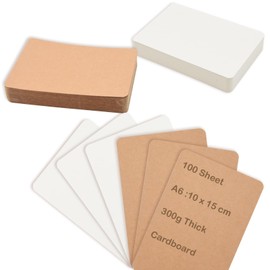 Coriver 100 Stück Karten Blanko, 14.5 x 9.5 cm Kraftpapier Karten A6, 300g/m² Blanko Karten Postkarten, Runde Ecken Karteikarten Craft Papier, A6 Karten für DIY Kreative Bastelprojekte (Braun+Weiß)