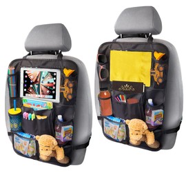 Backseat Car Organizer, Kick Mat Back Seat Protector with Touch Screen Tablet Holder, Back Seat Organizer for Baby & Kids, Travel Accessories with 9 Storage Pockets & 4 Headrest Hooks, Pack of 2-Black