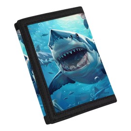 Noteligou Trifold Wallet for Boys Girls Polyester Fabric Wallet Trifold Small RFID Blocking Wallet for Students for School, Shark Blue, one size, Casual