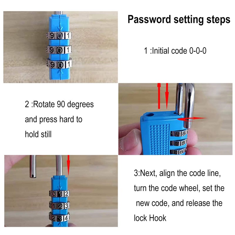 3PCS 3 Digit Combination Padlock Keyless Digit Security Padlocks Resettable