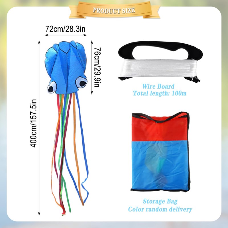Hillylolly Octopus Kite, Large, Flight Kite, Single Line, Wind Kite