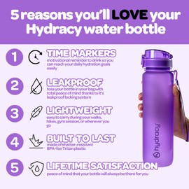 Hydracy Water Bottle with Time Marker - Large 32 oz BPA Free Tritan Plastic Bottle with No Sweat Sleeve, Leakproof, Ideal for Gym, Sports & Outdoors