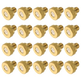 sourcing map Brass Misting Nozzle, 10/24 UNC 0.2mm Orifice Dia Replacement Heads Low Pressure Atomizing Misting Sprayer for Outdoor Cooling System, 20 Pcs