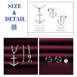Yumilok Jewellery Set Silver 925 Women's Stud Earrings with Anchor Pendant Necklace with Cubic Zirconia Gifts for Women, Sterling Silver Sterling Silver Zirconia, Cubic Zirconia