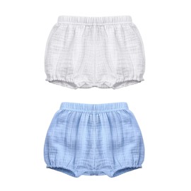 Symunnia 2 Pack Toddler Baby Girls Boys Summer Clothes Cotton Solid Bloomer Basic Shorts Bow Diaper Covers(3-4years,White-Blue#1)