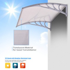 MATICO 58.5" Outdoor Clear Door Awning Patio Window Cover Polycarbonate Rain & Snow Protection, Modern Hollow Sheet with UV Protection Cover, Window Door Awning Canopy,Smoke Gray/Black-Edge