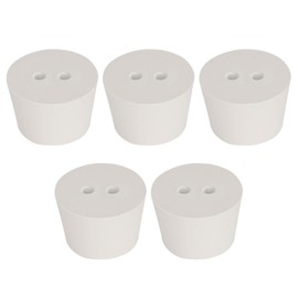 Labasics 5-Pack 9# Dual-Hole Rubber Stoppers, White Tapered Lab Seal Stoppers with 7 mm Holes, for Laboratory Glassware, Experimental Setups, and Tight Sealing Applications