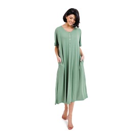 Nesting Olive Kate Modern House Dress - Nursing Dress, Night Gown, Maternity Dress | Comfortable Loungewear for Breastfeeding or Pregnant Women | Soft, Wrinkle Resistant Fabric (Seaside, S/M)