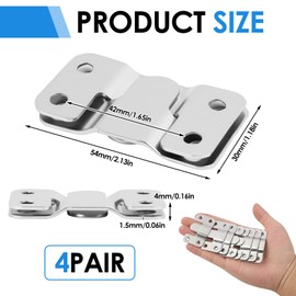 8 PCS Flush Mount Brackets, Concealed Headboard Wall Fixings Brackets, Heavy Duty Stainless Steel Concealed Interlocking Z Clip Wall Fixings for Headboards Mirrors Pictures Frames Art Hanging