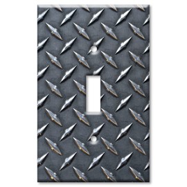 Art Plates - OVERSIZED Switch Plate - OVER SIZE Wall Plate - 1 Gang Toggle - Black Diamond Plate (PRINTED IMAGE)