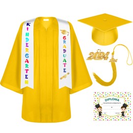 Lasnten Unisex Matte Kindergarten Graduation Gown Cap Tassel Set with 2025/2026 Charm Printed Stole for Kid Grad Gift(36,Yellow)