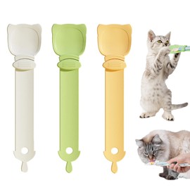 masoe Comedero Exprimidor de Barra de Gato, Cuchara Dispensadora Golosinas Húmedas Gatos - 3 Uds. Alimentador de Tiras para Gatos, Adecuado para Gatos Pequeños y Medianos (Amarillo + Verde + Beige)