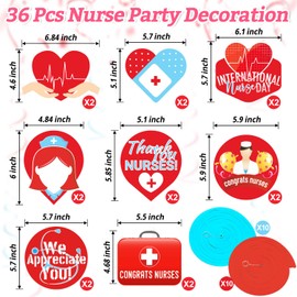 2024 Nurse Hanging Swirls, 36 PCS Nurse Party Hanging Swirls Decorations Red and Blue for Nurse Party Decorations, Appreciation Week Hanging Decor - Thank You Nurses