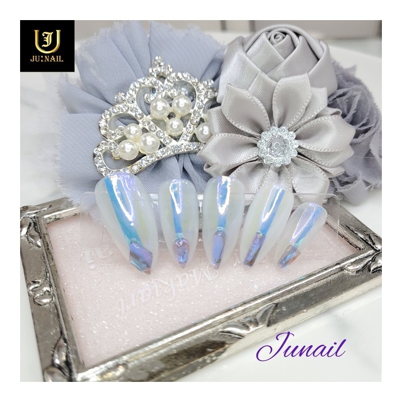 Blue powder point handmade nail tips - Short ballerina /