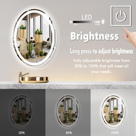 MEIOUKA 20 x 30 Inch Oval Vanity Mirror with Lights Oval LED Mirror for Bathroom Wall Mounted Oval Lighted Mirror Dimmable 3 Color Light Oval Mirror Anti Fog 30" Bathroom Oval Smart Light up Mirror