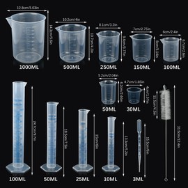 BATINO 19Pcs Measuring Cups with Graduated Cylinders and Droppers Set, Heat Resistant Measuring Jugs Set Plastic Jug Beakers Labs Graduated Beakers Mixing Cups Liquid Baking Cooking Measure Tool