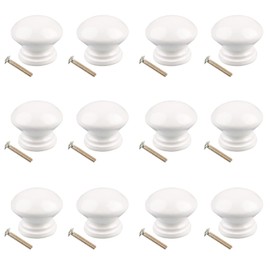 Jiayaus 12pcs Drawer Knobs, Wooden Door Knobs for Cupboards with Screws, White Cabinet Knobs Cupboard Knobs, Furniture Cupboard Door Knobs, 24mm