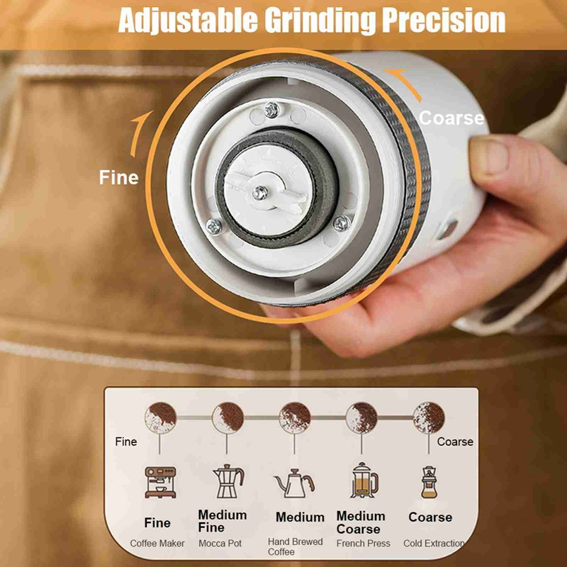 Coffee Grinder Adjustable Grinding Auto Stop USB Rechargeable Electric Coffee