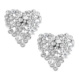 WEBEEDY Pack of 2 Heart Shoe Buckles Silver Rhinestone Shoe Buckle Removable Shoe Clips Women's Shoe Accessories DIY Shoe Clips Decoration for Wedding Valentine's Day (5.6 x 6 cm), Metal