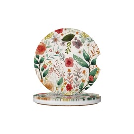 QARIEOEI Absorbent Car Cup Holder Coaster 2 Pack with A Finger Notch, 2.56" Inch Cute Car Cupholder for Car Interior Accessories for Women-Flower