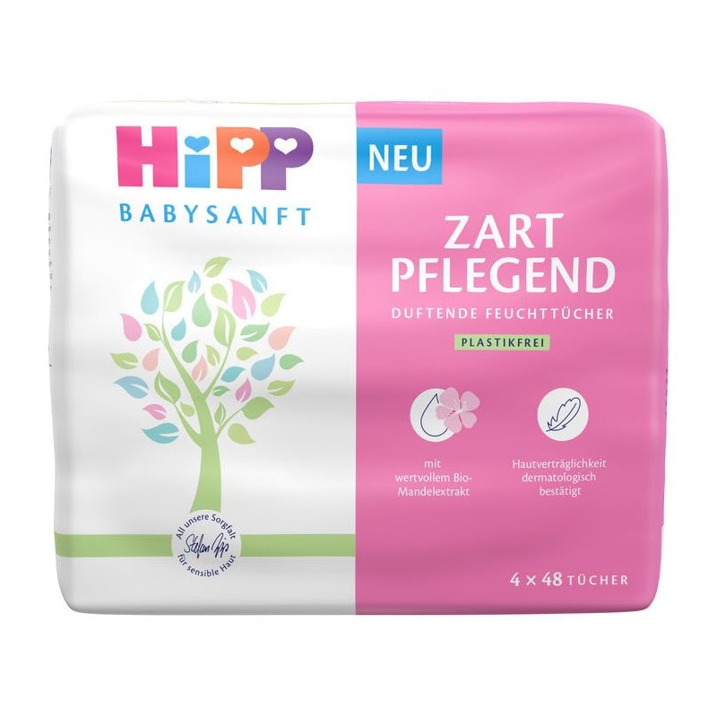 HiPP Babysanft Wet Wipes, Soft Nourishing, 4 x 48 Pieces