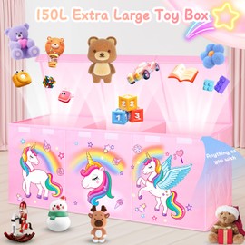 Mabahoo Extra Large Toy Chest, Collapsible Sturdy Toy Storage Organizer with Lids, 40"X14"X16" Large Kids Toybox Storage Bins Baskets for Girls, Boys, Nursery, Playroom, Pink