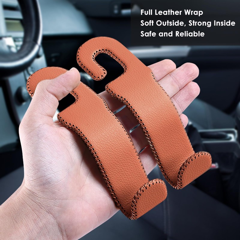 AMVOYOA Leather Hooks for Headrest - Fully Leather-Wrapped U-Shaped Purse