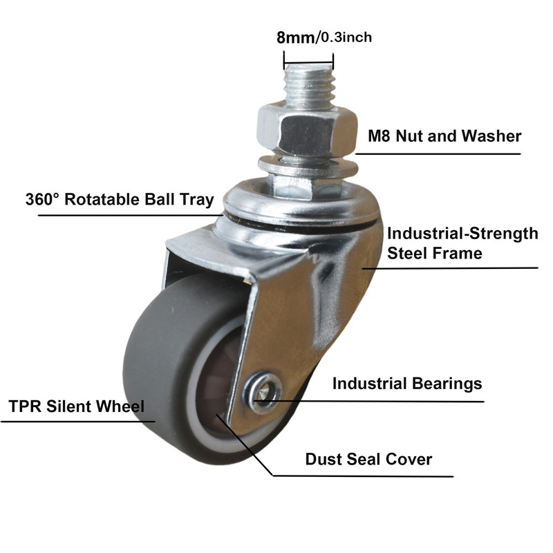 MyyYiTar 2" Swivel Stem Threaded Casters, TPR Mute Caster Wheel