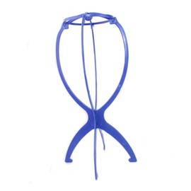 Healeved 1pc Blue Folding Wig Stand Holder Stable Display Hanger for Wigs Hats for Salon Home Use for Air Drying Storage Durable Plastic Design