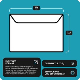 Netuno 10 Envelopes White DIN C4 22.9 x 32.4 cm 120 g Olin Envelopes Large for DIN A4 Documents Certificates Contracts Documents Large Envelopes C4 Document Envelopes