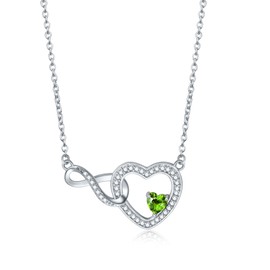 Exqele August Birthstone Heart Infinity Necklace for Women, Heart Crystal Luck Charm Jewelry Gift for Mom, Wife, Friendship, Anniversary August Peridot