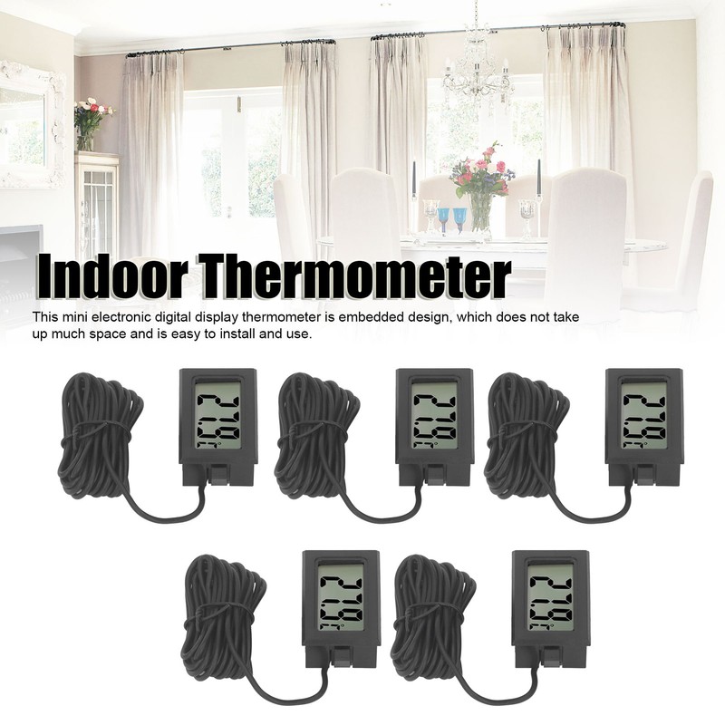 5PCS Electronic Digital Display Thermometer Black Mini Embedded Indoor Digital