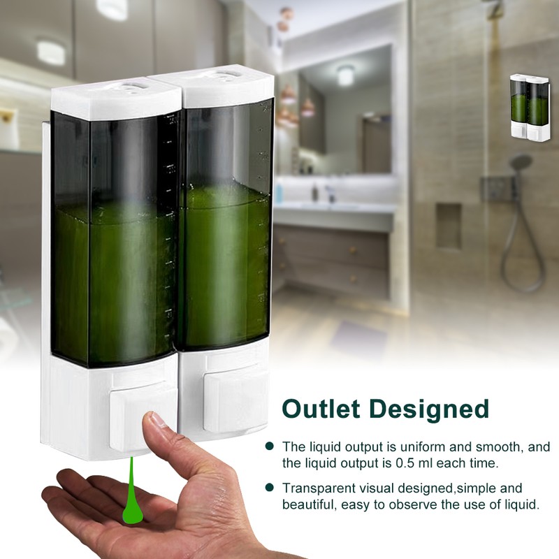 Dual Head Liquid Soap Dispenser Wall Mount Shampoo Dispenser for