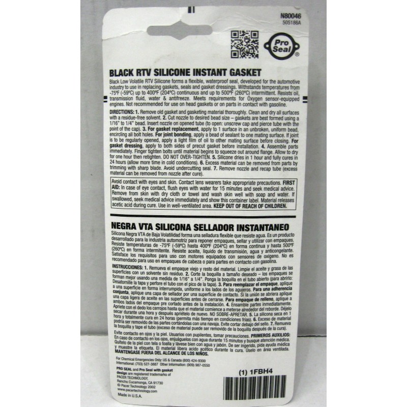 Proseal 3 oz. BLACK RTV Silicone Instant Gasket New