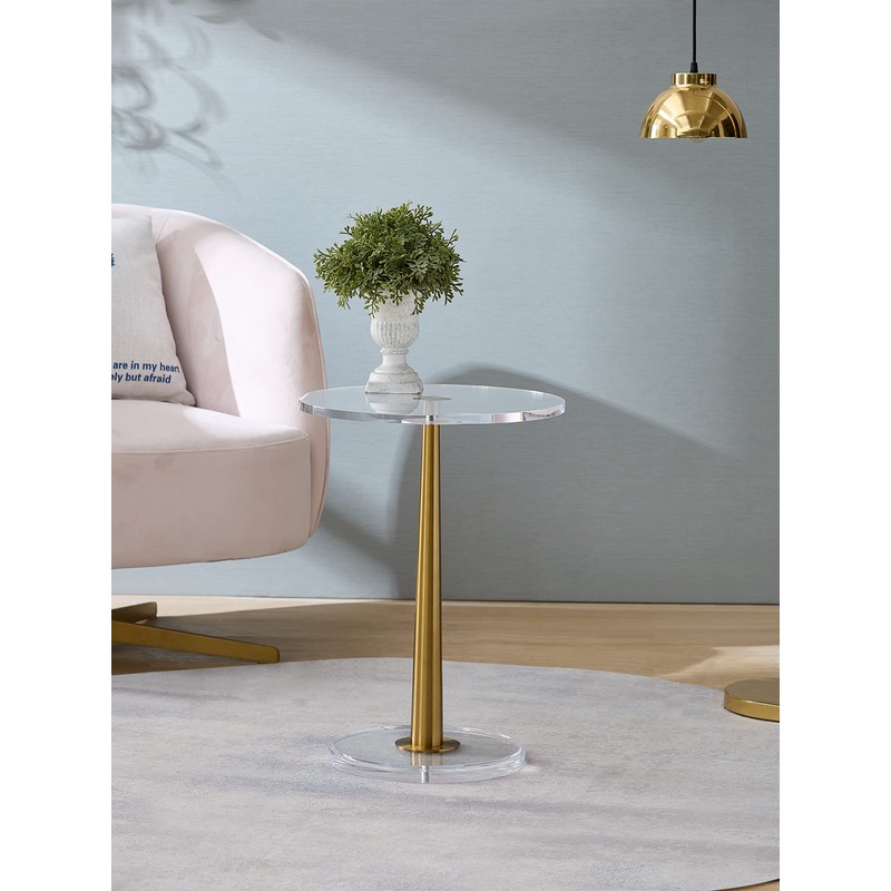 MEETLAKE Clear Acrylic Table with Cone Metal Pole (Small, Brushed