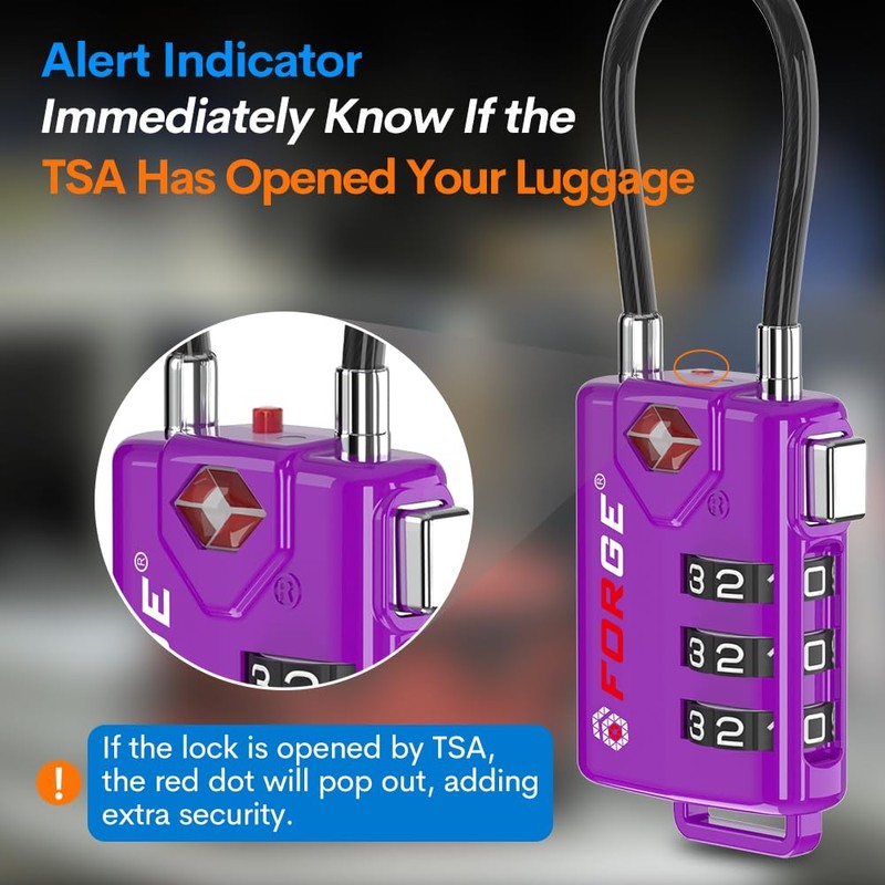 TSA Approved Cable Luggage Locks, Re-settable Combination with Alloy Body