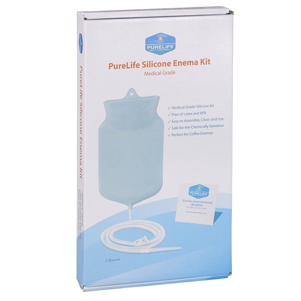 Purelife Safe Silicone Enema Bag- 2 Qt - Clear Translucent --A USA Company -Medical Grade Silicone Tubing - BPA and Latex Free - Best Compact Travel Enema Bag