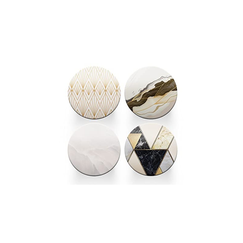 4 x Round Art Deco Coasters - Beige Agate Marble