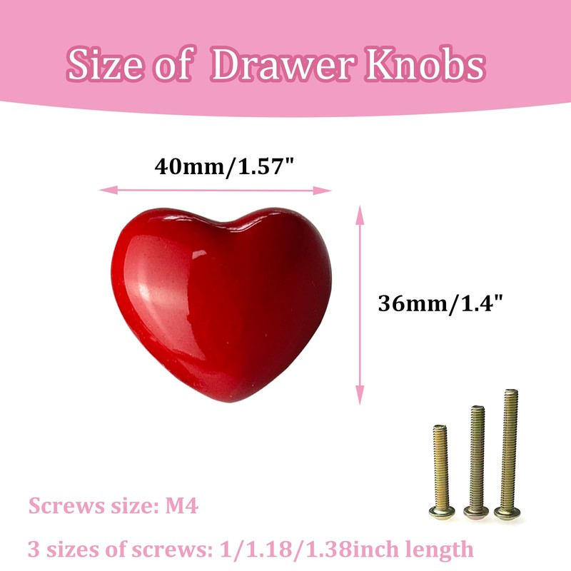 M MIMHOOY 8 Pack Red Heart Shaped Ceramic Cabinet Knobs,