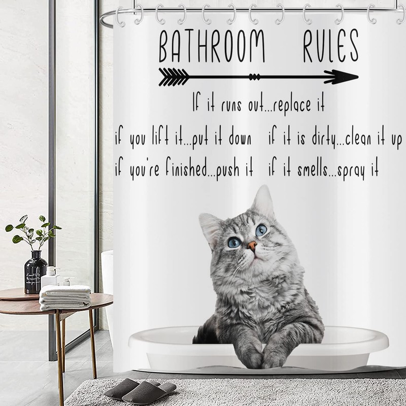 Hnmdmyi Shower Curtain Funny Cat 180 x 200 cm, Hilarious