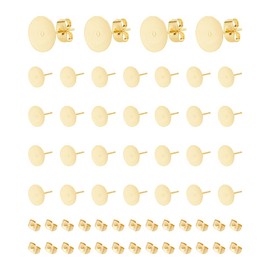 UNICRAFTALE 50Pcs Real 24K Gold Plated Stud Earring Findings 10mm Earring Posts with Ear Backs Flat Pad Earring Studs Stainless Steel Flat Back Blank Earring Studs Earring for DIY Jewellery Making