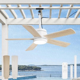 42 In Outdoor Ceiling Fan Hanging Fan Ceiling Fans with Light, Remote, Outdoor Plug in, IP65 Waterproof, Wet Rated, 6 Speed, 3CCT, for Patios, for Outside Porch, Gazebo,White