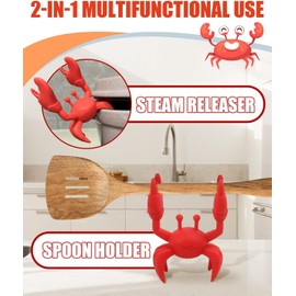 2 PCS Crab Silicone Utensil Rest -Silicone Spoon Holder, Funny Kitchen Accessory Gifts-Heat-Resistant Kitchen and Grill Utensil Holder -Non-Slip Spoon Holder Stove Organizer, Steam Releaser(2 Pcs Red)