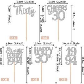 30 piezas de adornos para magdalenas de 30 cumpleaños, 30 piezas con purpurina, 30 piezas de púas para cupcakes para saludar a 30 años, 30 cumpleaños, boda, aniversario, fiesta, decoración,