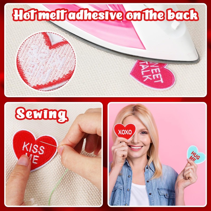 AUGSUN 30pcs Valentine's Day Iron On Patches Conversation Hearts Candy