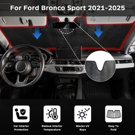 ZOIBV Windshield Sun Shade for Ford Bronco Sport 2021-2025 - 5-Layer Bubble Foldable Front Window Shade Sun Visor Accessories - Blocks Heat & UV Rays​​ (Only Fit Bronco Sport)