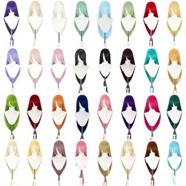 PORSMEER 80cm/30 inch Long Straight Wig for Women, Cosplay Anime Straight Synthetic Hair with Side Bangs Hair for Halloween Costume Party (Light Blue)